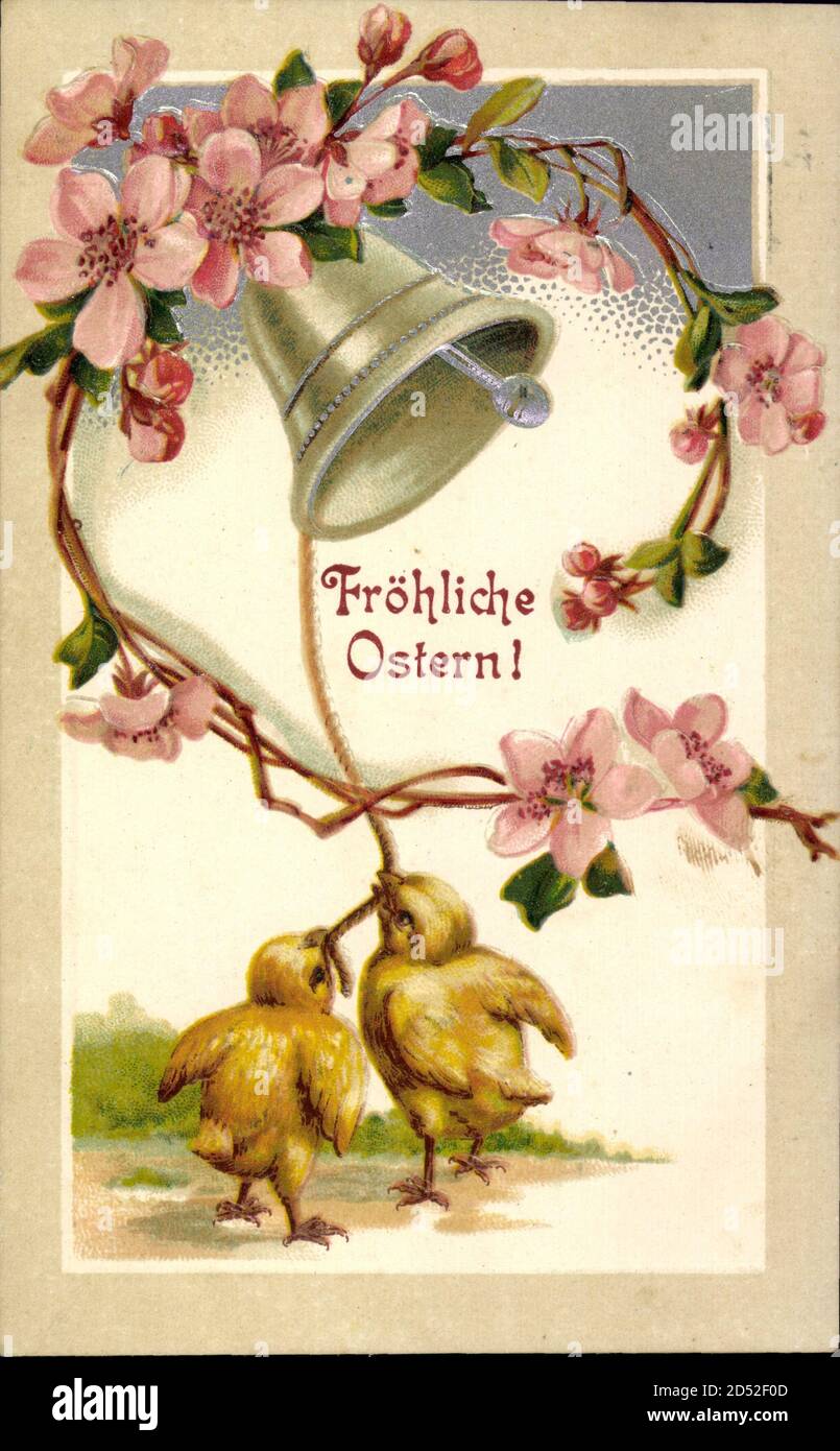 Glückwunsch Ostern, Küken läuten eine Glocke | usage worldwide Stock Photo