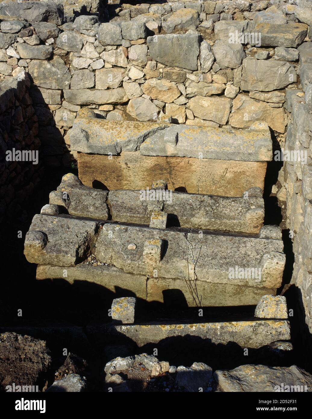 Spain, Catalonia, Girona province, Empuries. Neapolis. Cella Memoriae or Early Christian Basilica (4th-7th centuries). Late Roman empire period. Archaeological remains of the tombs. Stock Photo