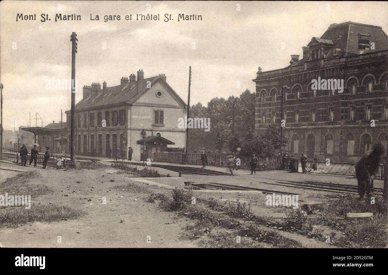 Mont St. Martin Meurthe et Moselle Lothringen Elsaß, La Gare et l'hôtel