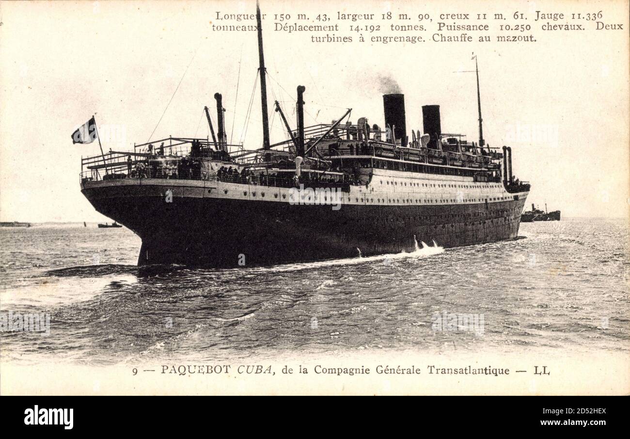 Paquebot Cuba, Dampfschiff auf See, CGT, French Line usage worldwide