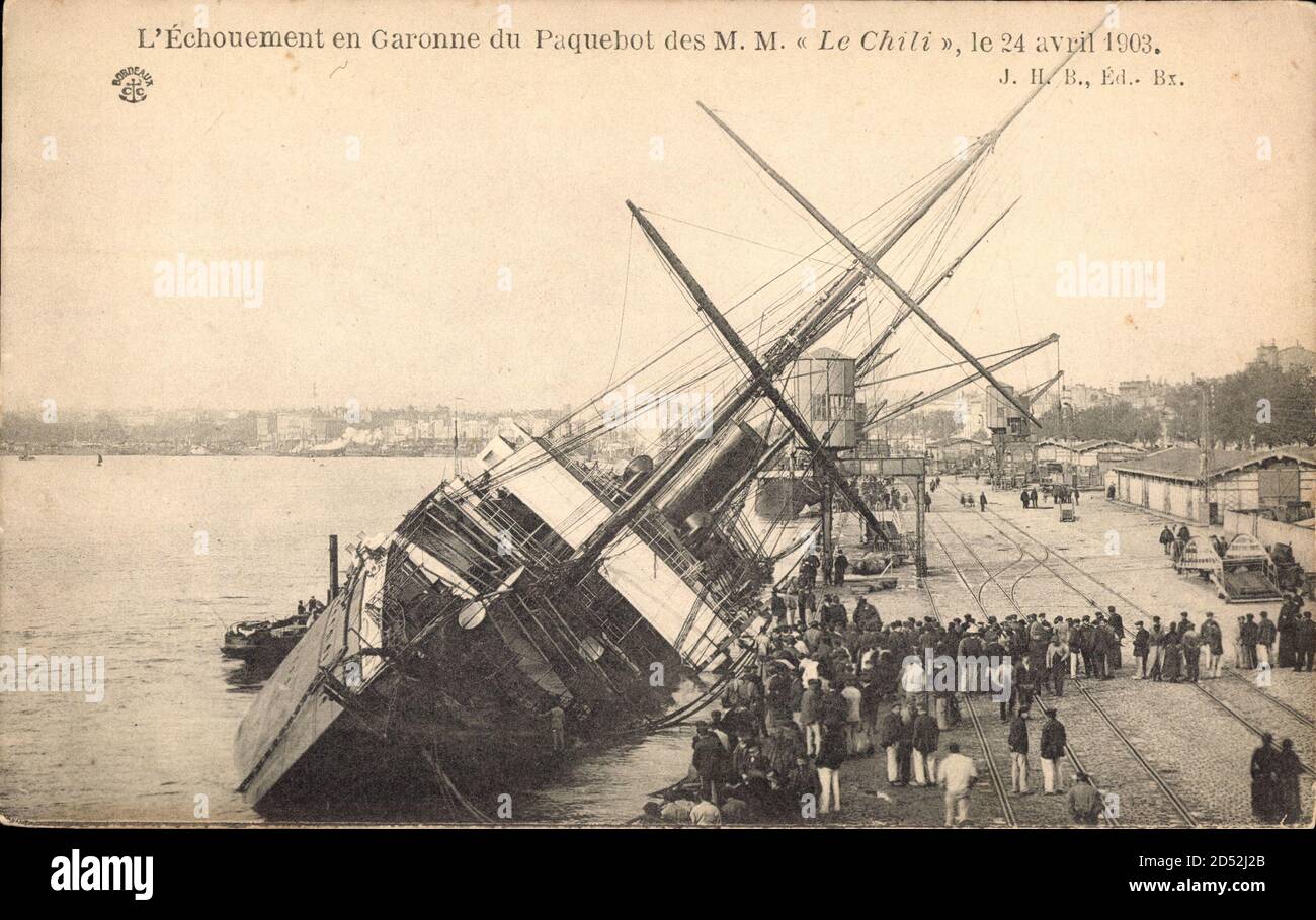 Paquebot Chili, Bordeaux, Échoué, 24 Avril 1903, Messageries Maritimes | usage worldwide Stock Photo