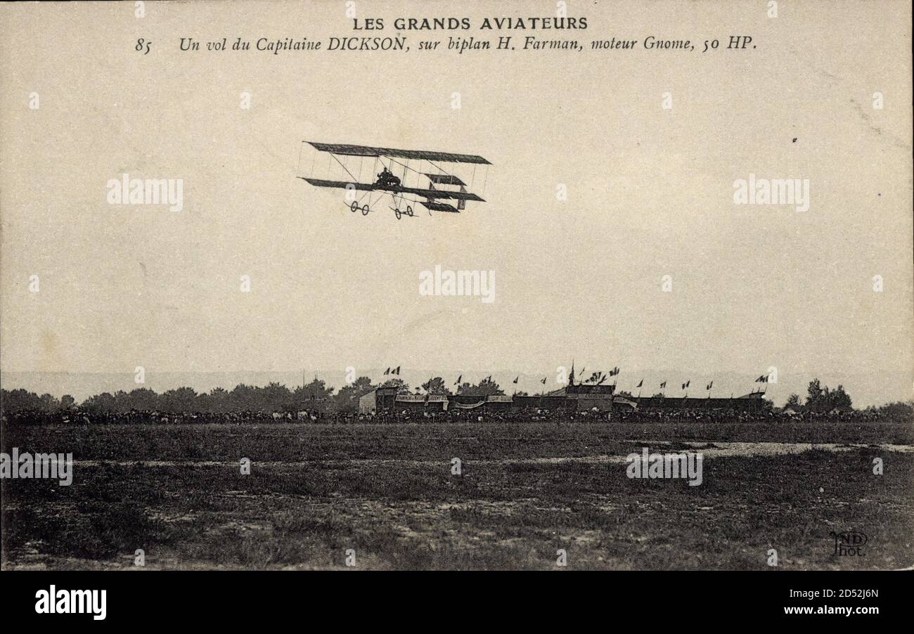 Grand Aviateurs, Vol du Capitaine Dickson, Biplan H. Farman | usage worldwide Stock Photo
