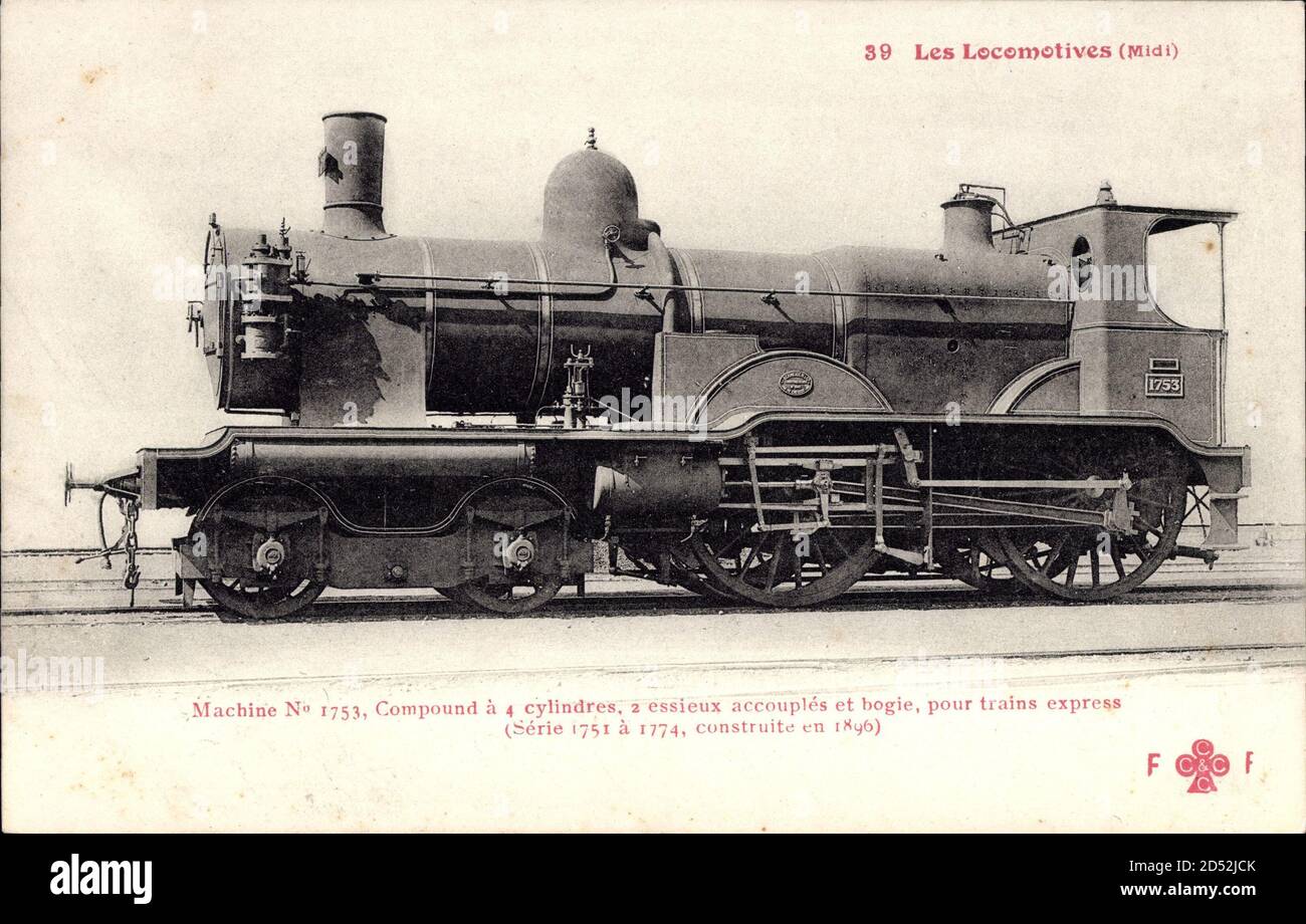 1753 Train Engine Französische Eisenbahn, Chemin de fer, Locomotive, Midi, Machine No ...
