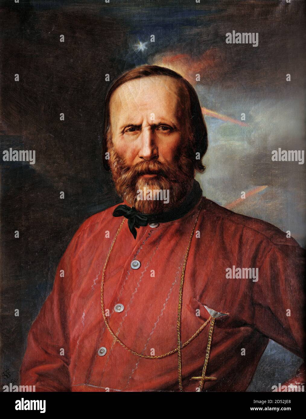 Giuseppe Garibaldi. Portrait of the Italian general and politician, Giuseppe Maria Garibaldi (1807-1882) by Salvatore Lo Forte, oil on wood, 1860 Stock Photo