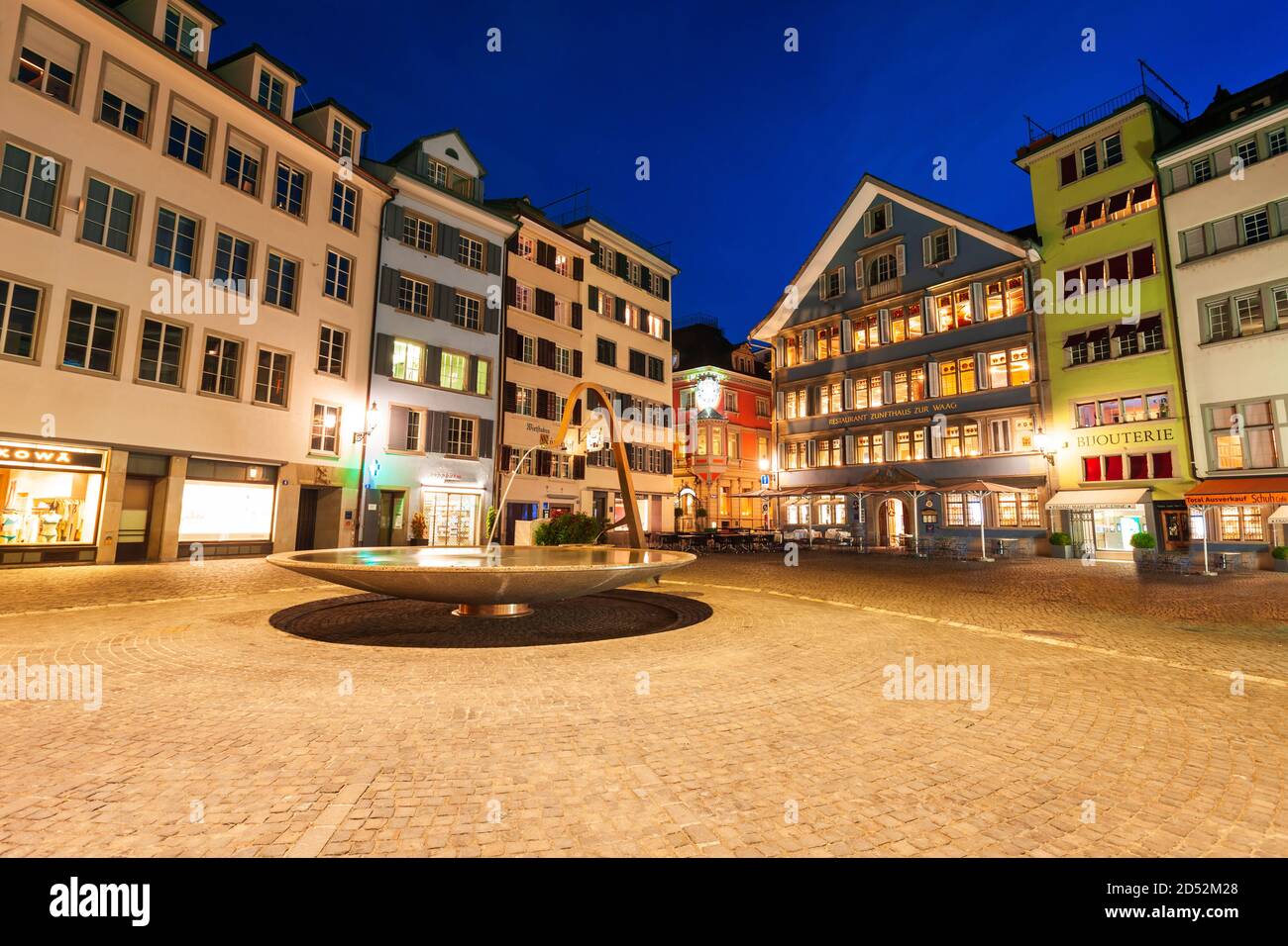 ZURICH, SWITZERLAND - JULY 08, 2019: Colorful houses at the Munsterhof main square in the centre of Zurich city in Switzerland Stock Photo