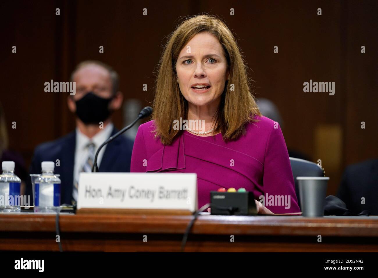 U.S. Supreme Court nominee Amy Coney Barrett speaks during a confirmation hearing before the Senate Judiciary Committee on Capitol Hill in Washington, D.C., U.S., October 12, 2020. Patrick Semansky/Pool via REUTERS Stock Photo
