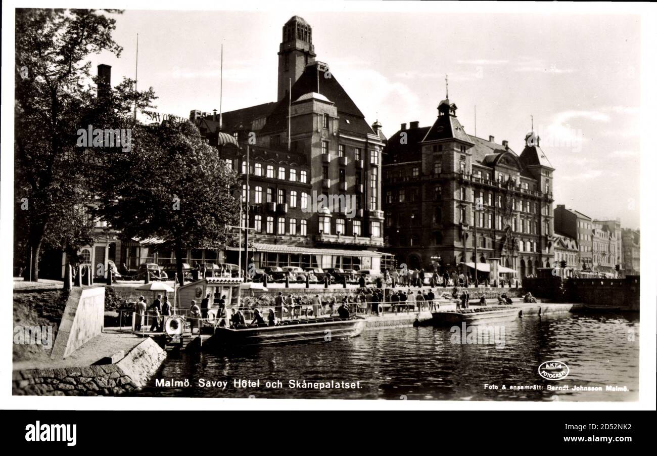 Malmö Schweden, Savoy Hotel och Skanepalatset, Autos, Boote, Fassaden | usage worldwide Stock Photo