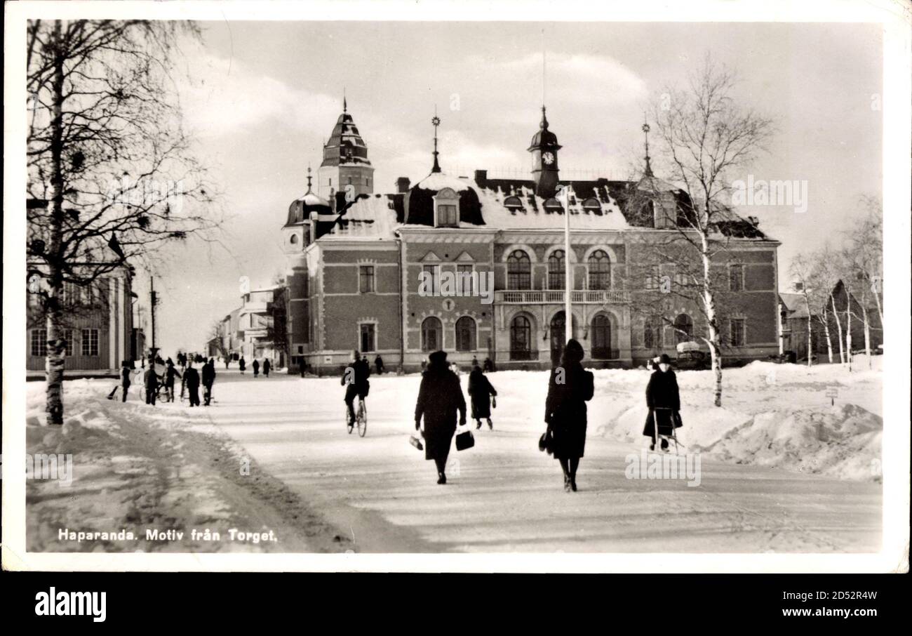 Haparanda Schweden, Motiv fran Torget, Winter, Schnee | usage worldwide Stock Photo