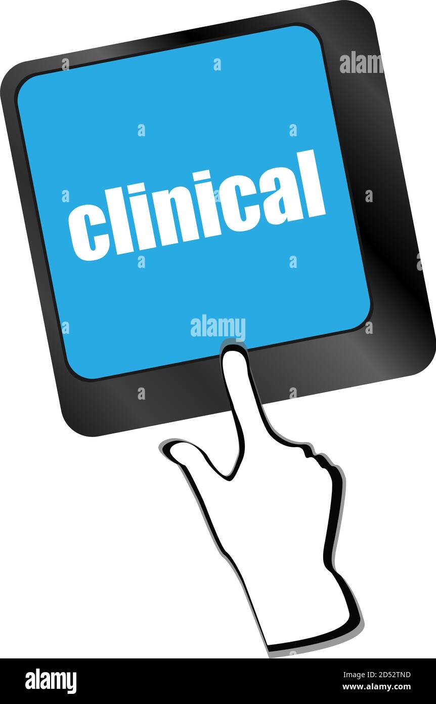 clinical text on laptop computer keyboard, Stock Photo
