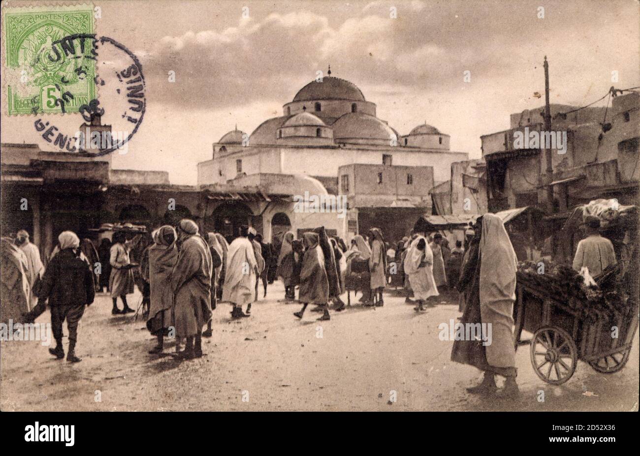 Tirage Photo Vintage Original - Tunis, Place Bab Souika, Circa 1918 - Format 9x14 Cm, Référence DD8922 - Collection