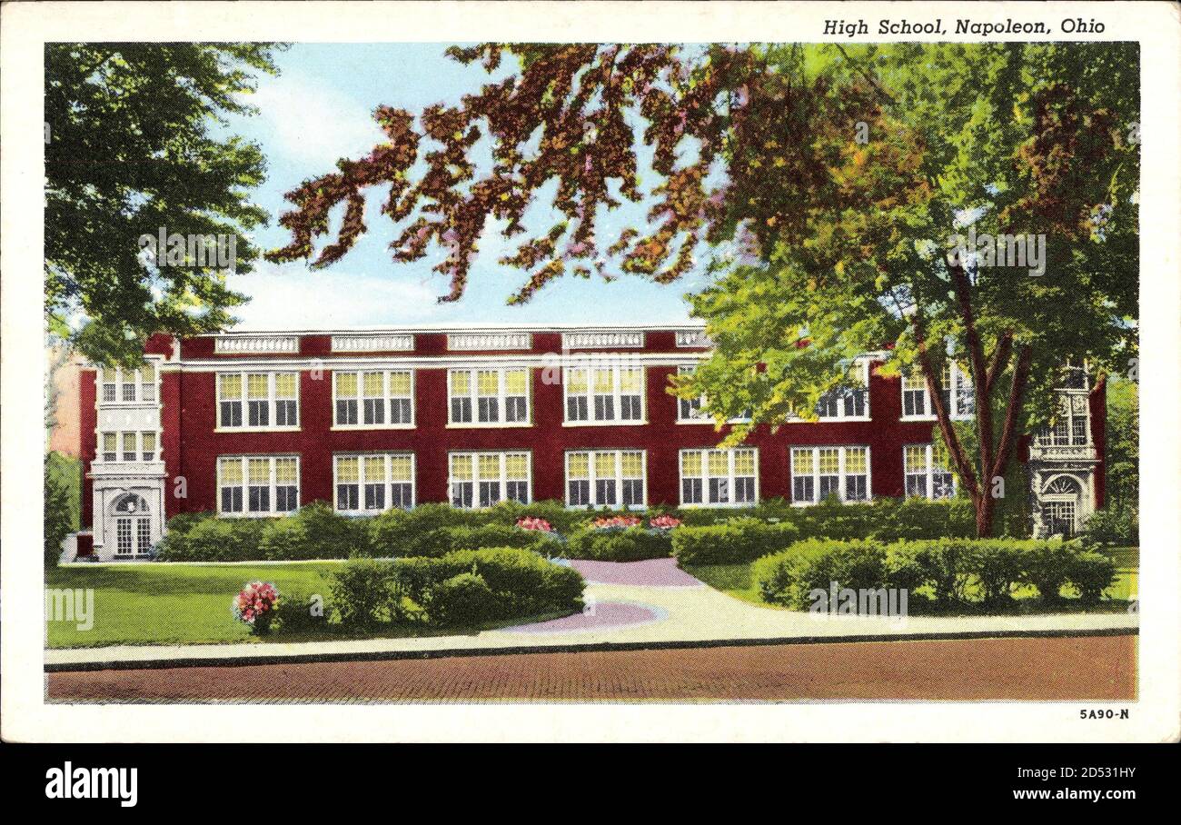Napoleon Ohio USA, View of the High School, street view, facade usage