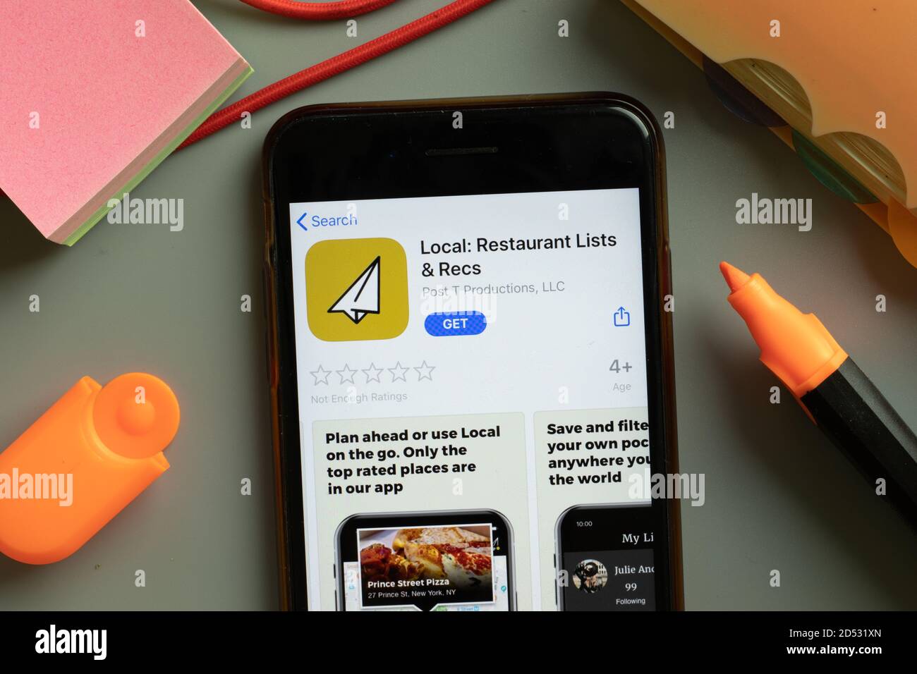 New York, USA - 29 September 2020: Local Restaurant List mobile app