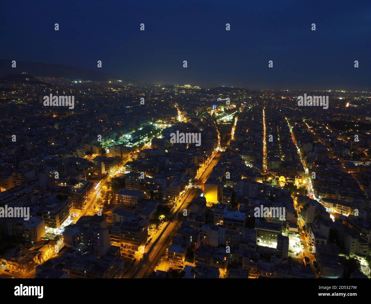 Athens cityscape aerial view at dusk Stock Photo