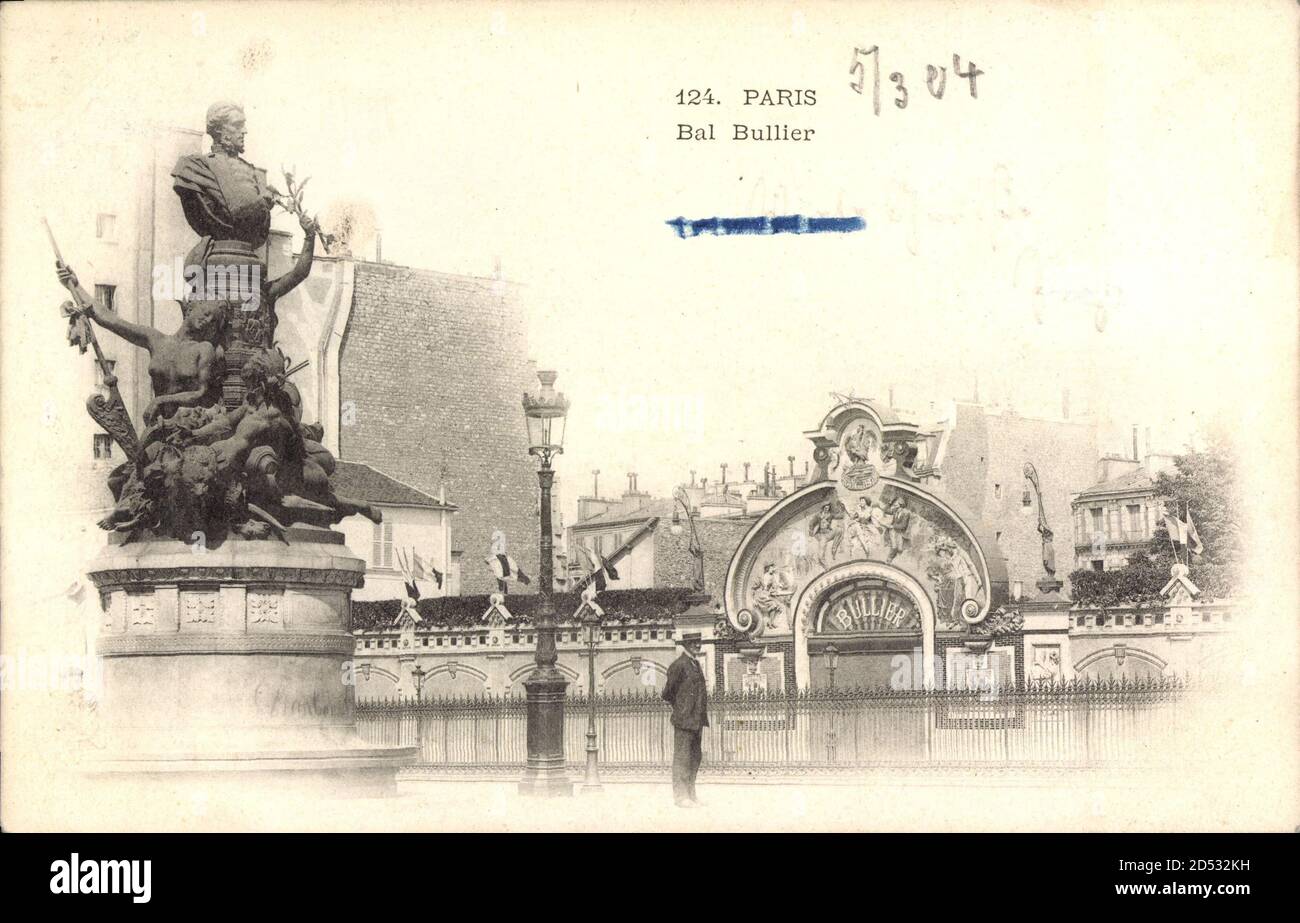 Paris, Bal Bullier, Statue, Entrance, Festsaal, Denkmal | usage worldwide Stock Photo