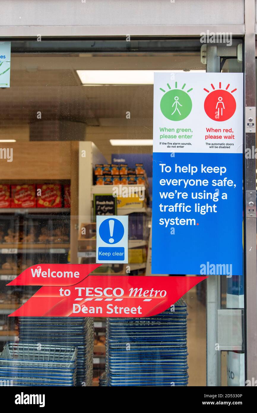 Signage seen at the Tesco metro supermarket in Dean Street, which has a