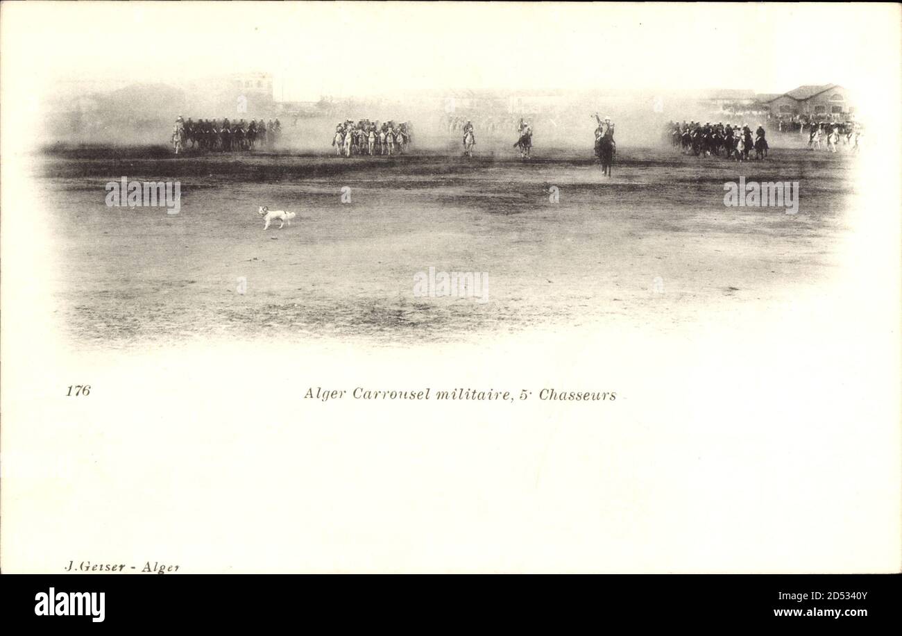 ALGÉRIE - Chasseur d?Afrique - Carte postale ancienne et vue d'Hier et