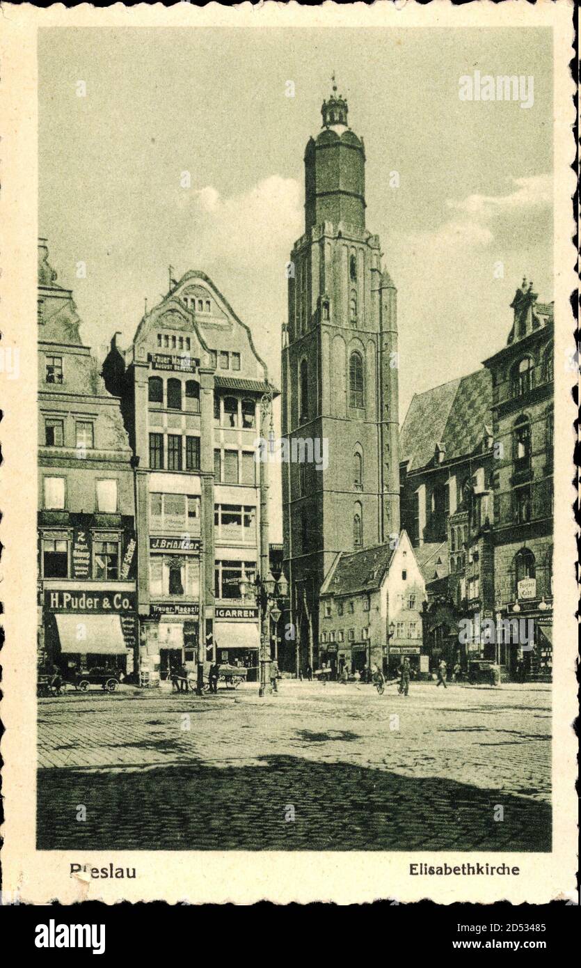 Wroc?aw Breslau Schlesien, Elisabethkirche, Blick vom Markt, Geschäft H. Puder | usage worldwide Stock Photo