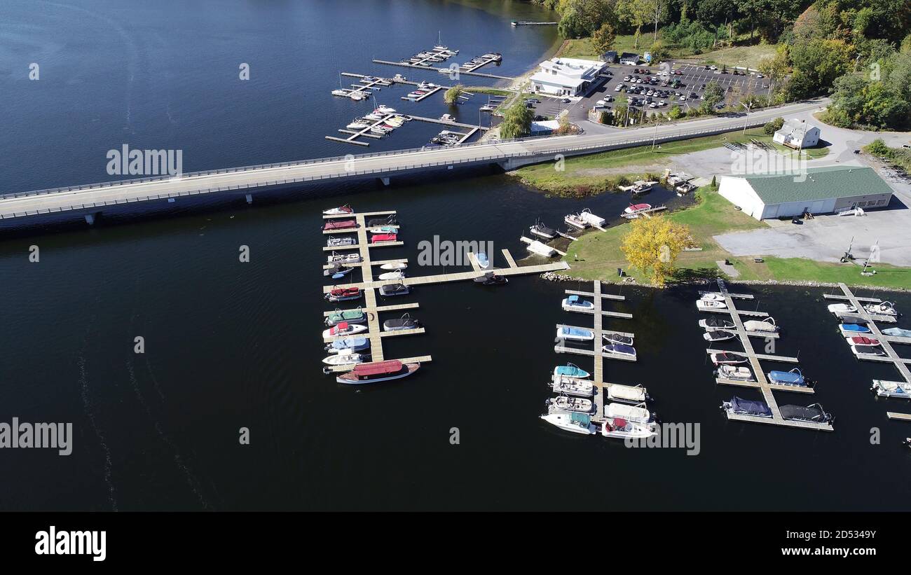 Aerial view of boat slips on Lake Saratoga and the Saratoga County