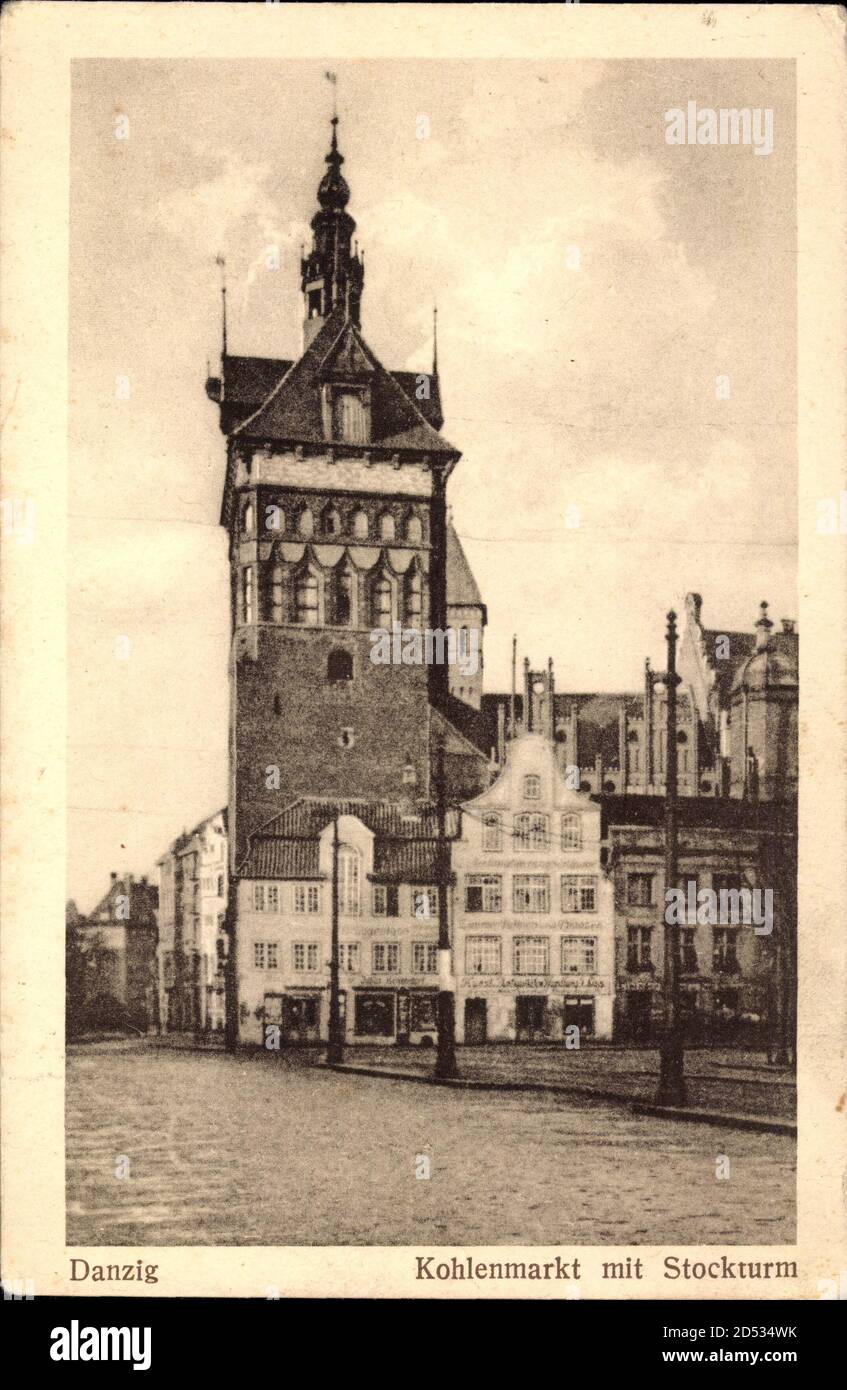 Gda?sk Danzig, Blick auf den Kohlenmarkt mit Stockturm, Fassaden | usage worldwide Stock Photo