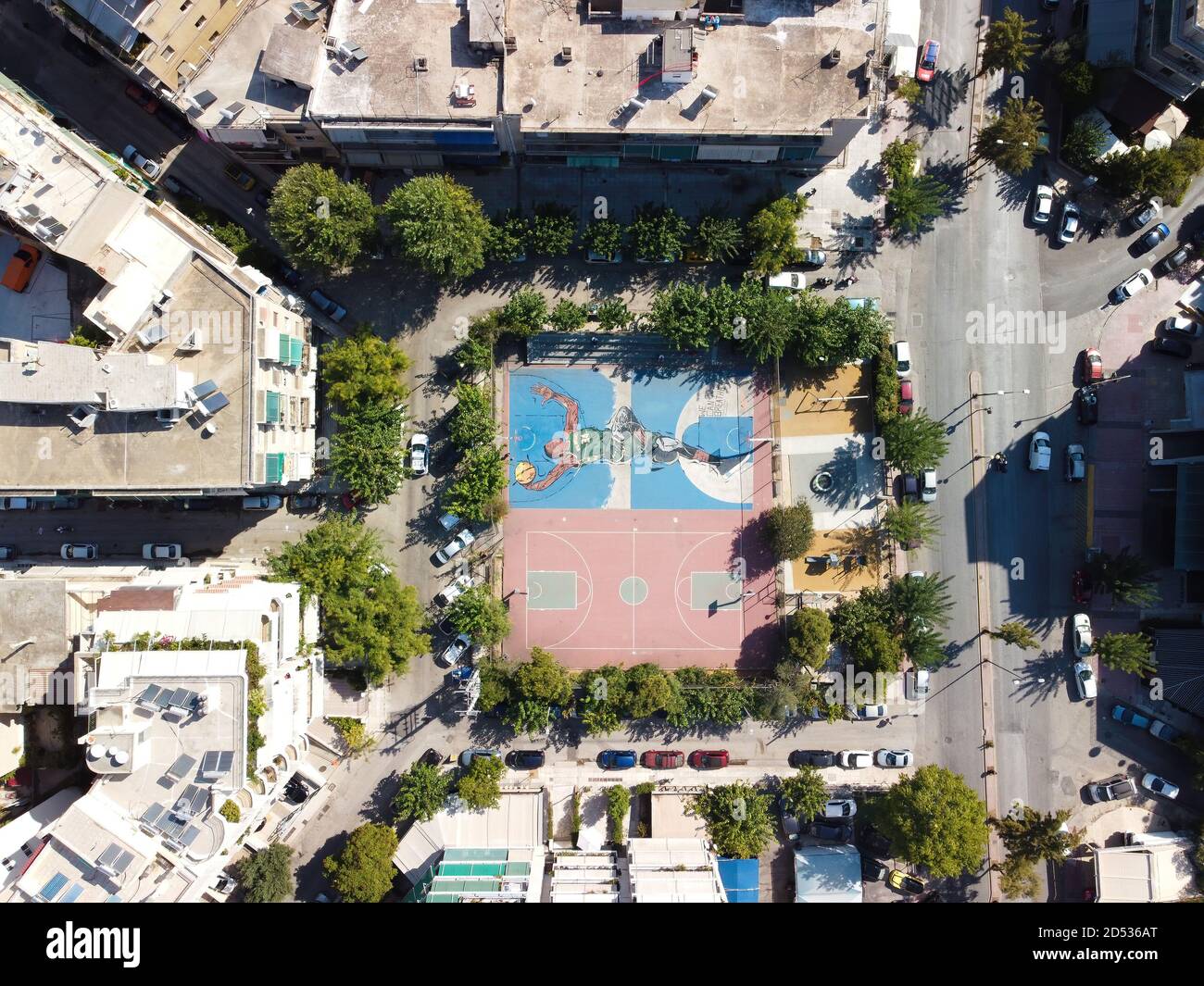 Aerial view of basketball courts in Sepolia, Athens Stock Photo