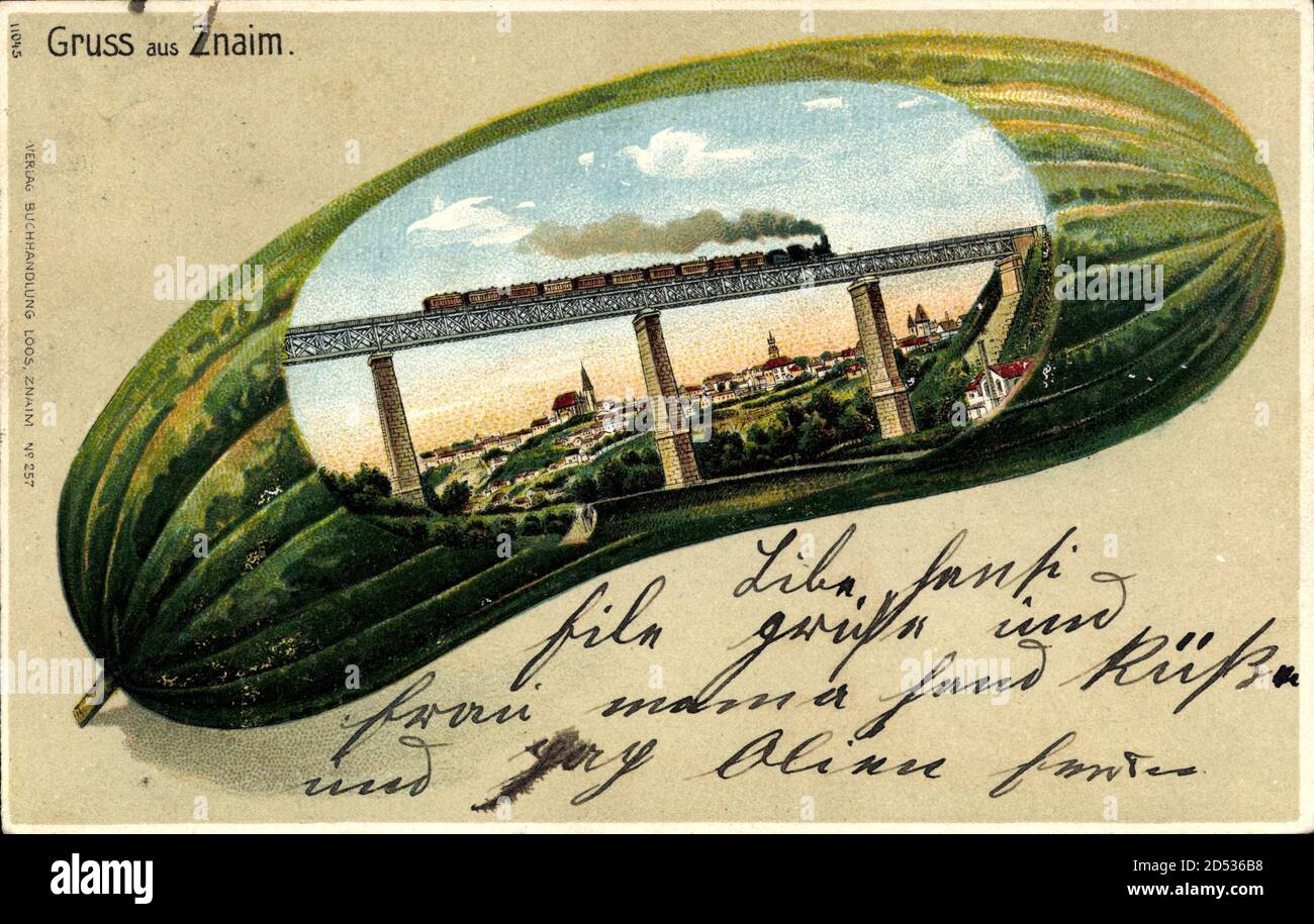 Gurken Znojmo Znaim Südmähren, Brücke mit Lokomotive | usage worldwide Stock Photo