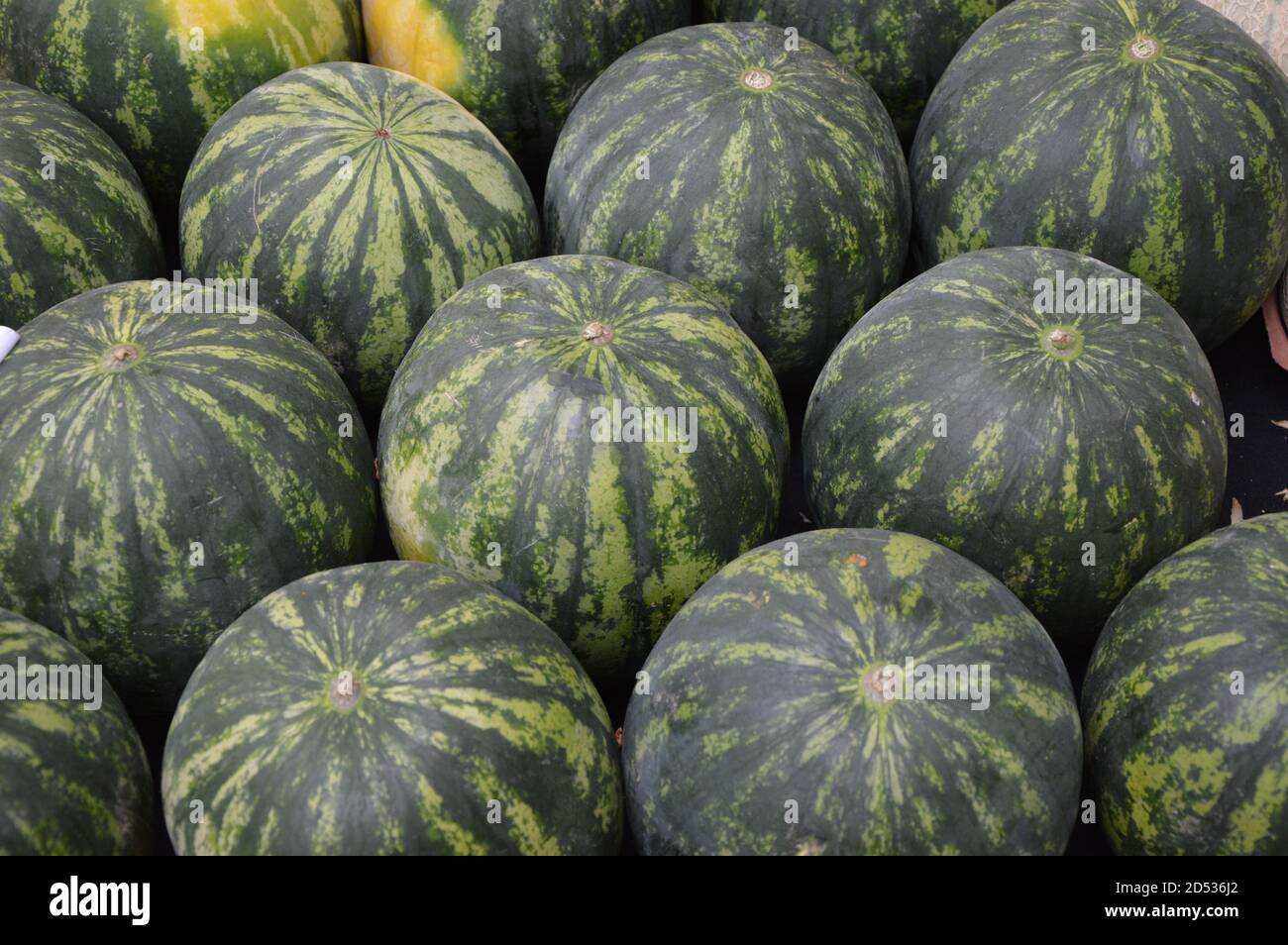 REICHELSHEIM, GERMANY - May 09, 2013: Melons on display at the weekly market Stock Photo