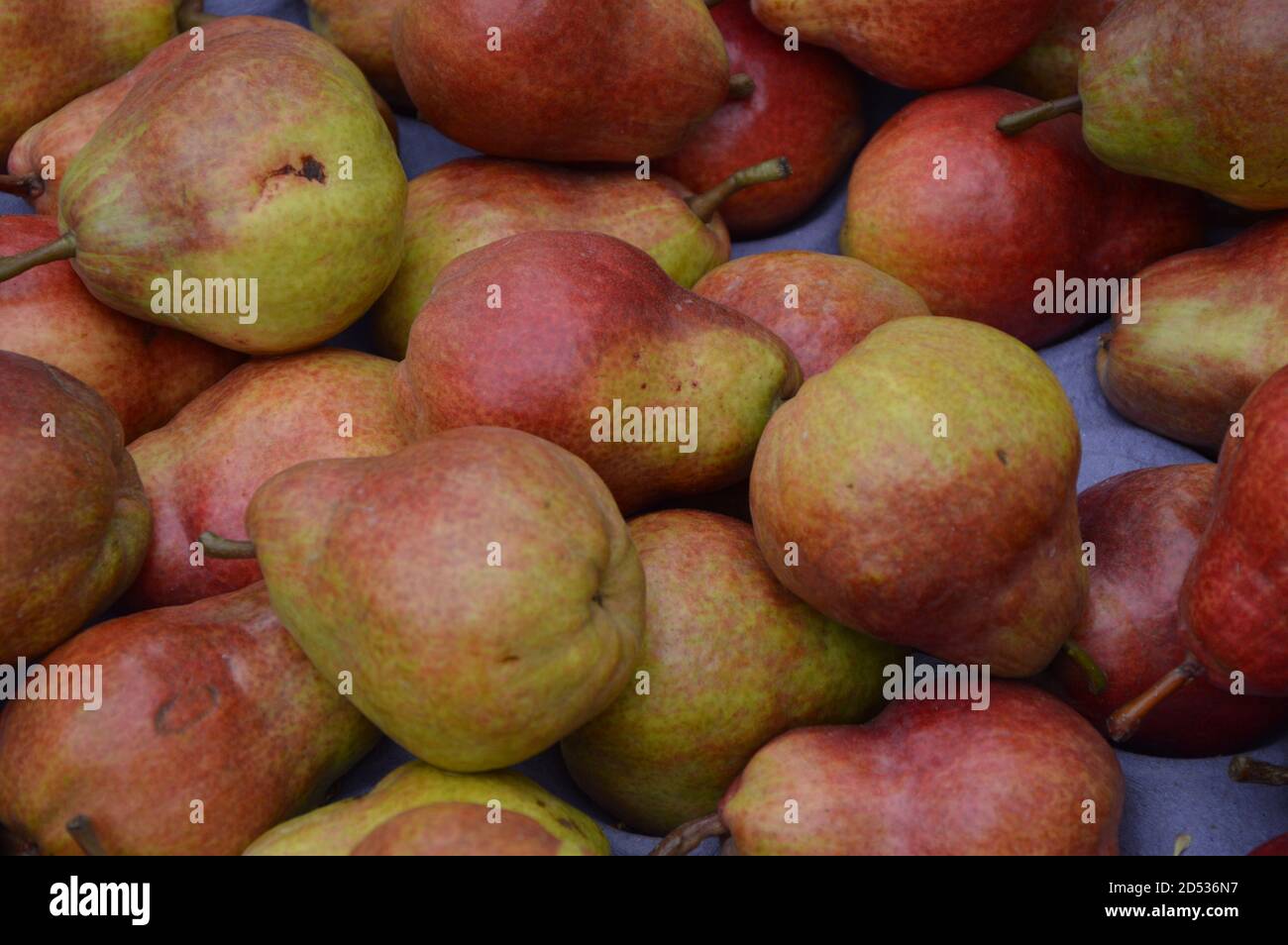 REICHELSHEIM, GERMANY - May 09, 2013: Pears on display at the weekly market Stock Photo