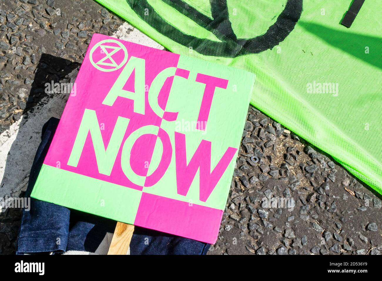 PARLIAMENT SQUARE, LONDON/ENGLAND- 1 September 2020: ACT NOW placard at an Extinction Rebellion protest in London Stock Photo
