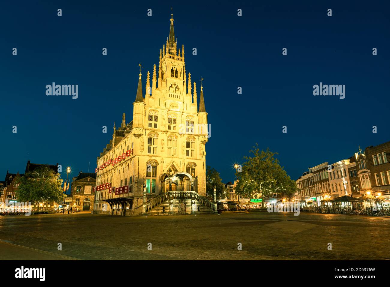 City hall on the market square in the old town of Gouda, Holland is