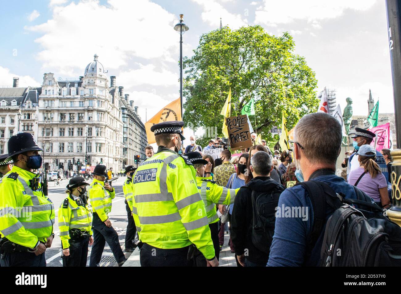 PARLIAMENT SQUARE, LONDON/ENGLAND- 1 September 2020: Extinction Rebellion in London protesting for approval of the Climate & Ecological Emergency bill Stock Photo