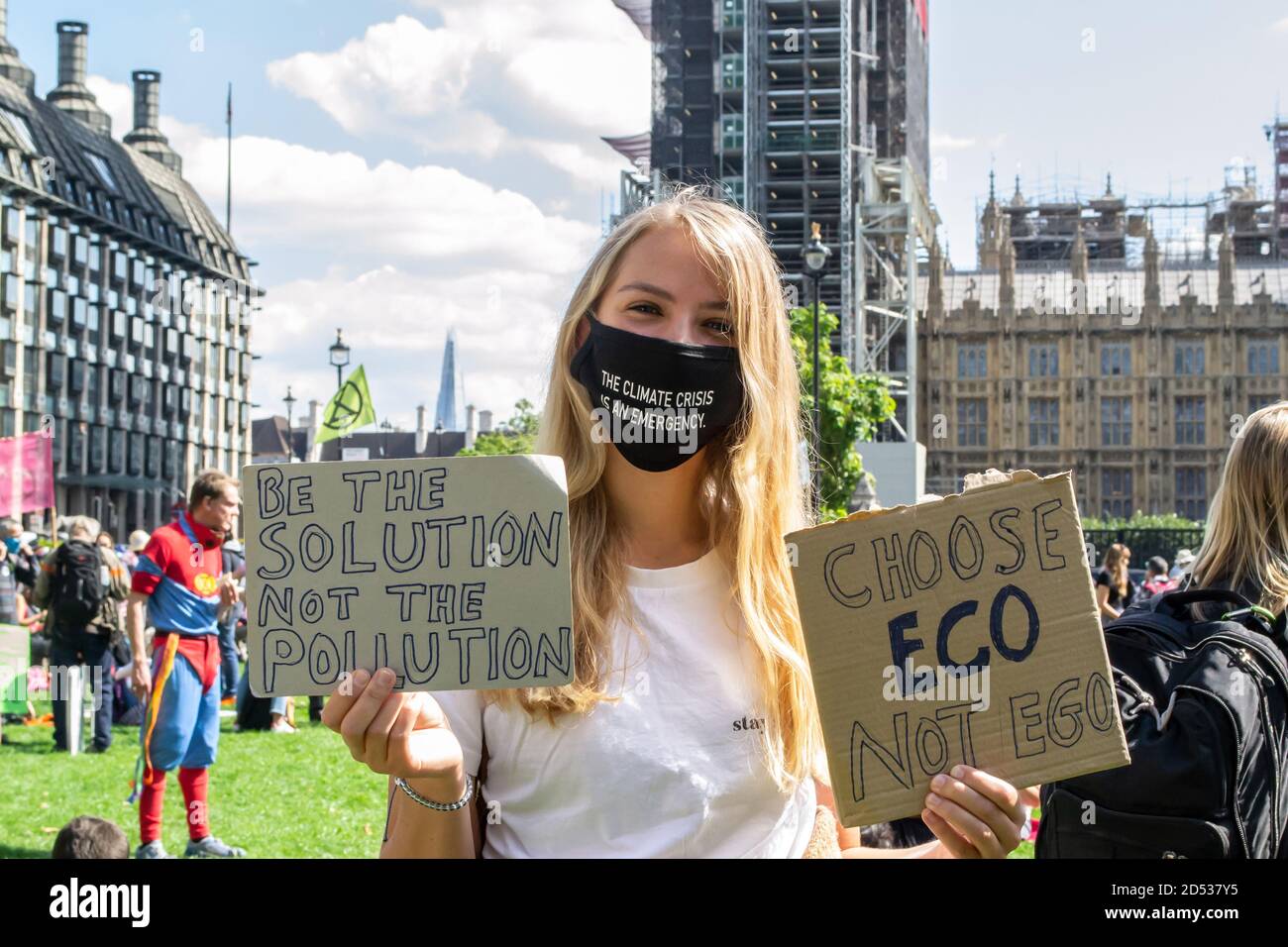 PARLIAMENT SQUARE, LONDON/ENGLAND- 1 September 2020: Extinction Rebellion in London protesting for approval of the Climate & Ecological Emergency bill Stock Photo