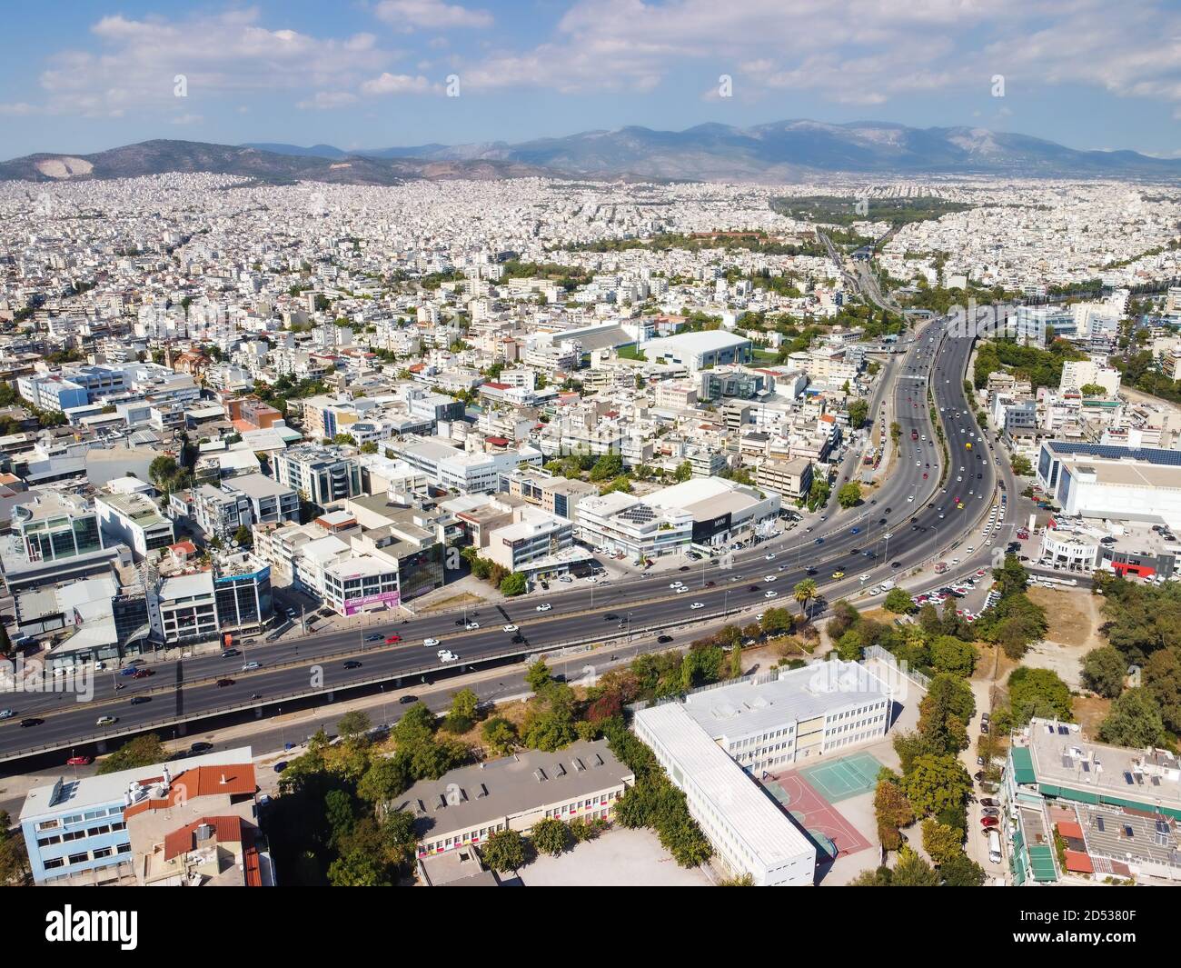Aerial view of Athens cityscape and Kifisos Avenue Stock Photo