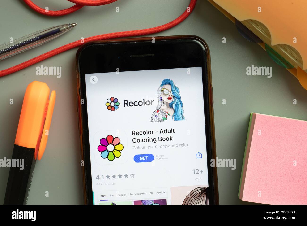 New York Usa 29 September 2020 Recolor Adult Coloring Book Mobile App Logo On Phone Screen Close Up Illustrative Editorial Stock Photo Alamy