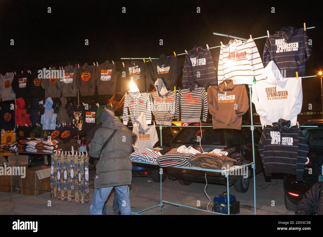 T-shirts for sale outside a Bruce Springsteen concert at the Datch Forum 28th November 2007 , Milan, Italy. Stock Photo