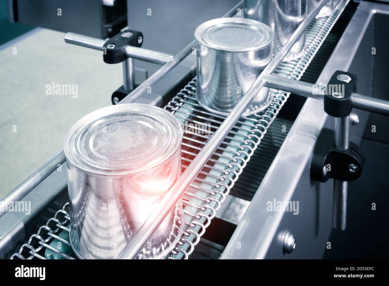 Industrial machine used in canning production. A close-up view. Stock Photo