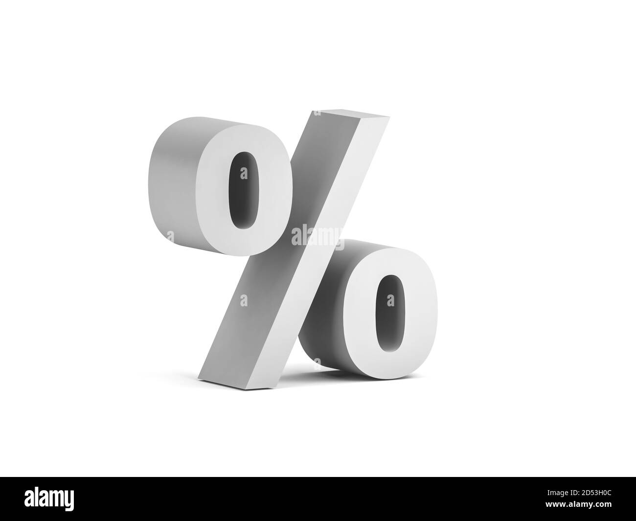 White bold percent sign isolated on white background with soft shadow, 3d rendering illustration Stock Photo
