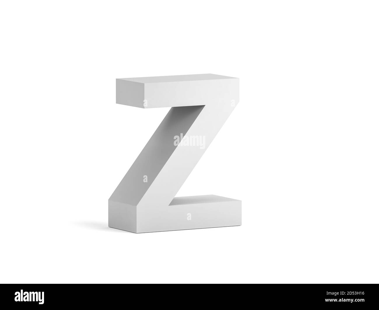White bold letter Z isolated on white background with soft shadow, 3d rendering illustration Stock Photo