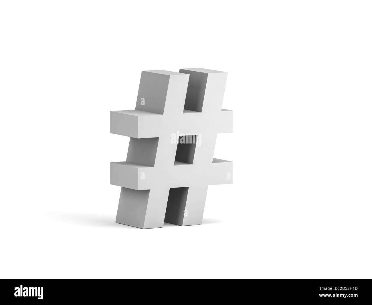 White bold Hash sign isolated on white background with soft shadow, 3d ...