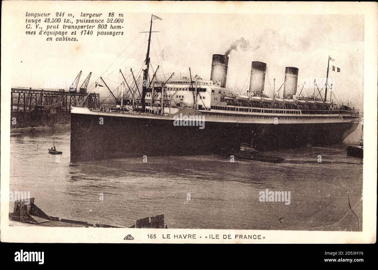 Le Havre, Paquebot Ile de France, Dampfschiff im Hafen, CGT, French Line | usage worldwide Stock Photo