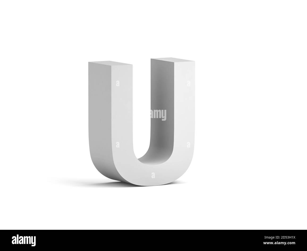 White bold letter U isolated on white background with soft shadow, 3d rendering illustration Stock Photo