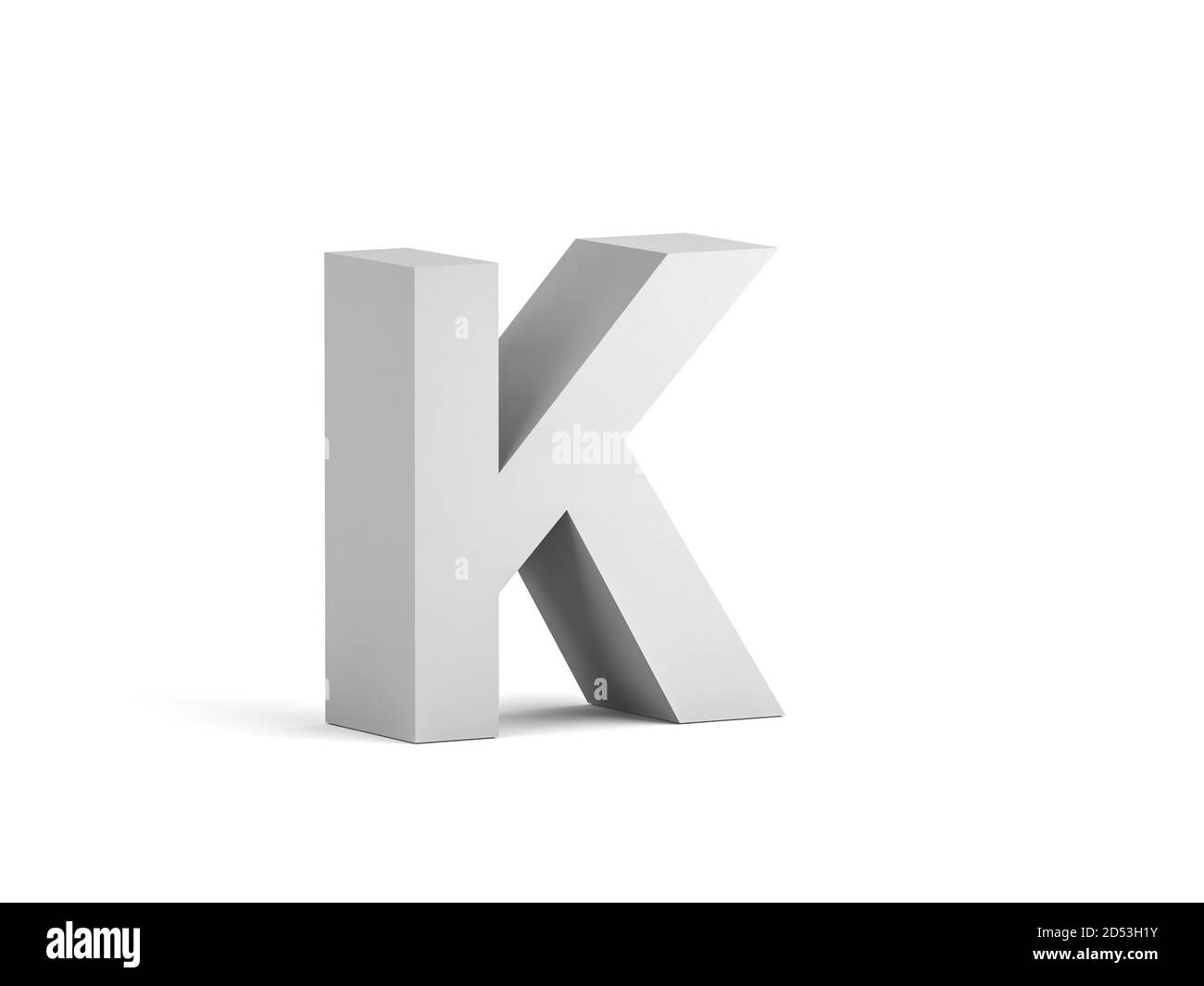 White bold letter K isolated on white background with soft shadow, 3d