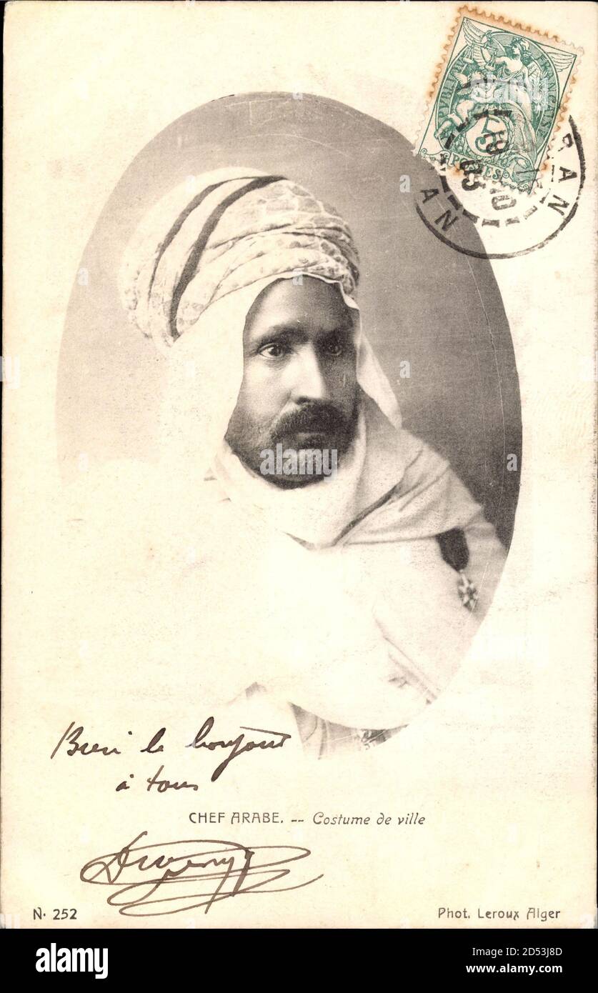 Algerien, Chef Arabe, Costume de Ville, Portrait, Turban, Orden | usage ...