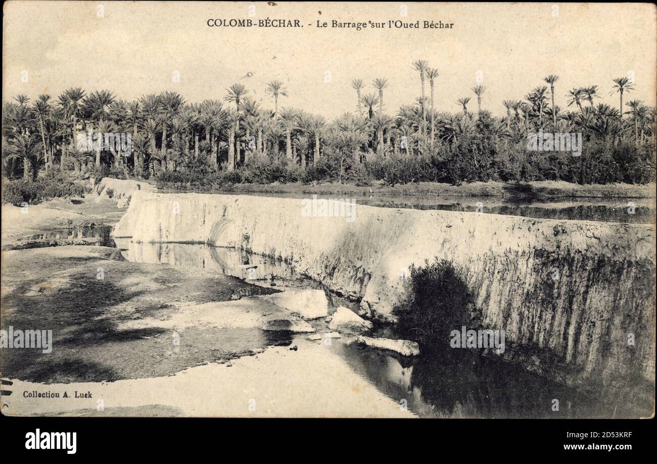 Colomb Bechar Algerien Le Barrage sur lOued Bechar, Wehr am Fluss | usage worldwide Stock Photo