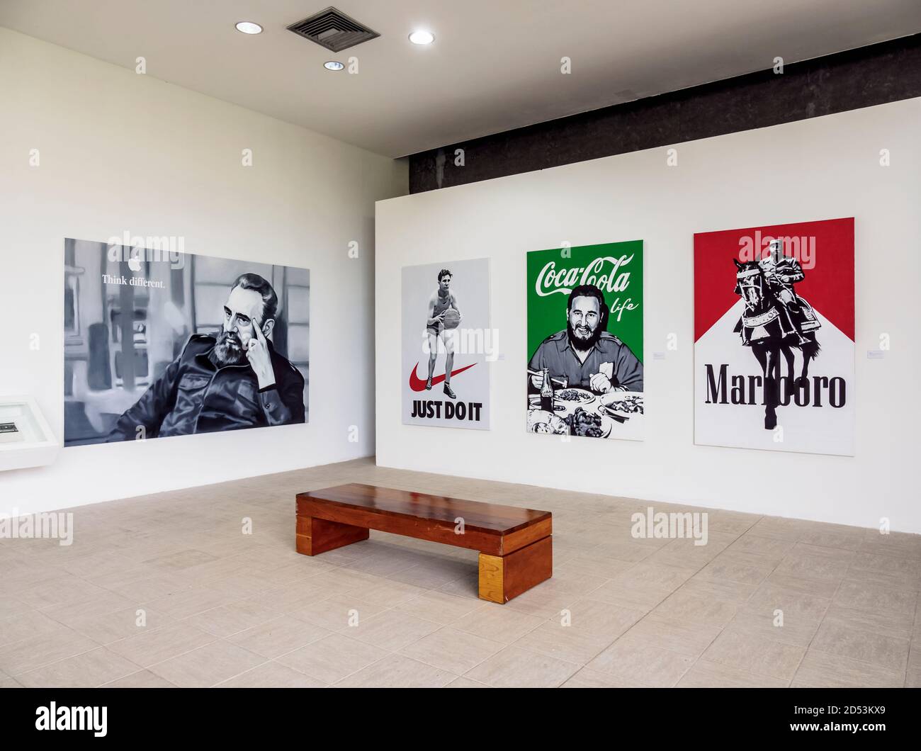 Artworks with Fidel Castro, National Museum of Fine Arts, Cuban Art Branch, interior, Havana, La Habana Province, Cuba Stock Photo