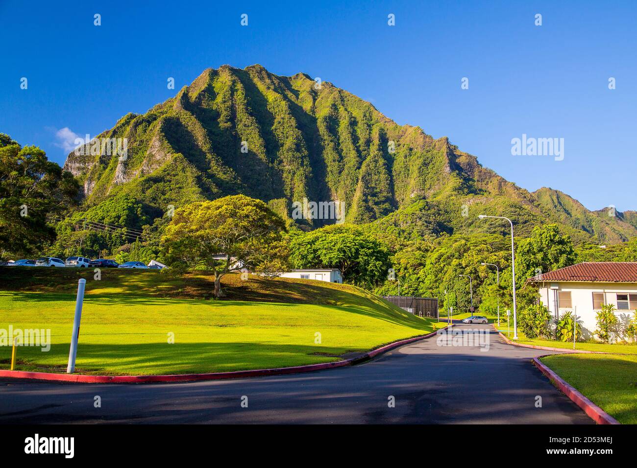 Beautiful view of the famous mountain landscape near the haiku stairs on a blue sky background Stock Photo