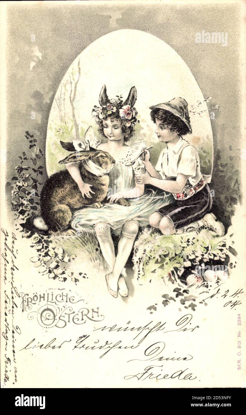 Glückwunsch Ostern, Osterhase, Mädchen mit Hasenohren, Kinder | usage worldwide Stock Photo