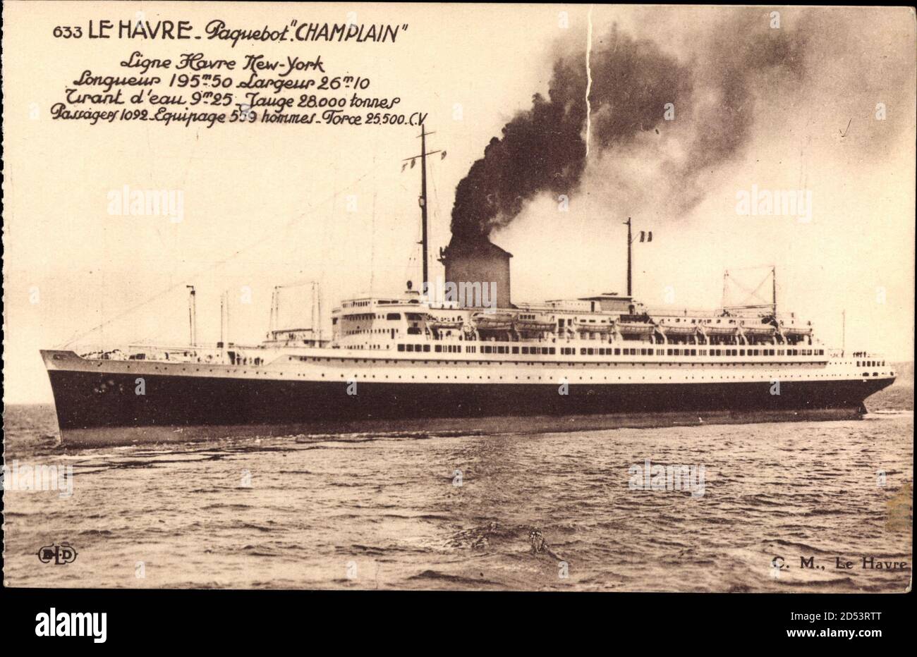 Le Havre Seine Maritime, Paquebot Champlain, CGT, French Line usage