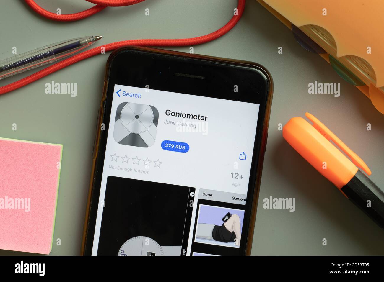 New York, USA - 29 September 2020: Goniometer mobile app logo on phone screen close up, Illustrative Editorial Stock Photo