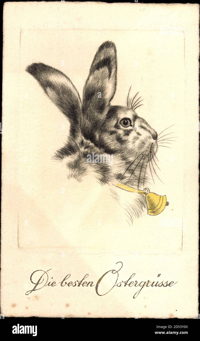 Glückwunsch Ostern, Osterhase mit einer Glocke um den Hals | usage worldwide Stock Photo