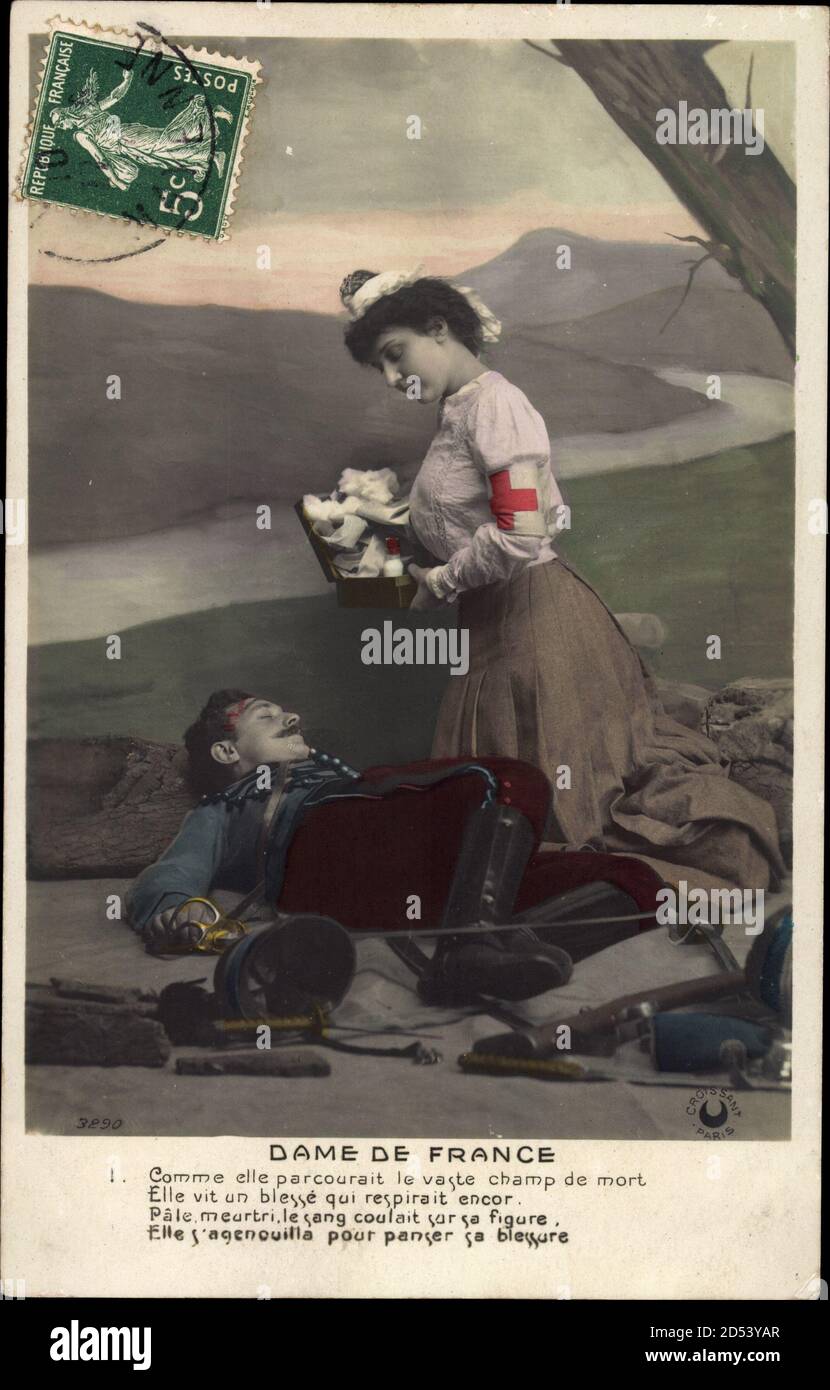 Dame de France, Sanitäterin, Krankenschwester, Verletzter Soldat | usage worldwide Stock Photo